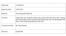 Quyết định 373/QĐ-BCT ban hành Kế hoạch tăng cường triển khai thực hiện Chương trình hành động của Bộ Công Thương hưởng ứng Cuộc vận động Người Việt Nam ưu tiên dùng hàng Việt Nam năm 2021